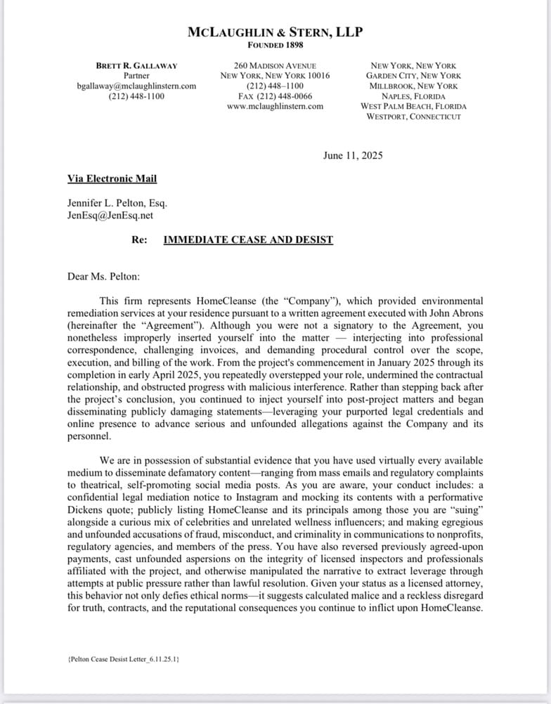 HomeCleanse hired a lawyer to send me this letter that funny enough has lies on their part and is asking me not to report unethical and possibly illegal conduct, which is an obstruction of justice.